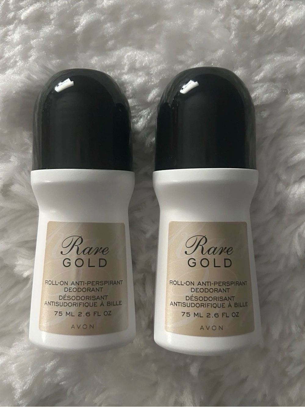 Avon Rare Gold Roll-On Deodorant - White, Black & Gold 2 pack